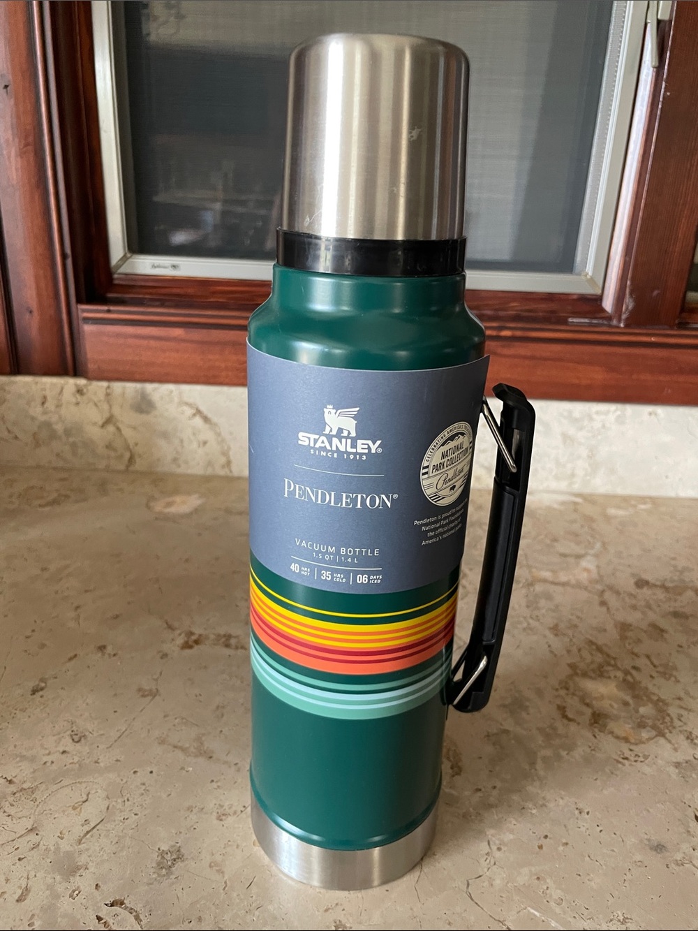 Stanley PendletonGreen Stainless Vacuum Bottle with Color Stripe